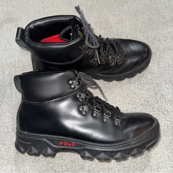 Polo Ralph Lauren Hainsworth Boots Mens 10 Black Leather Ankle Mountaineering - Picture 1 of 11